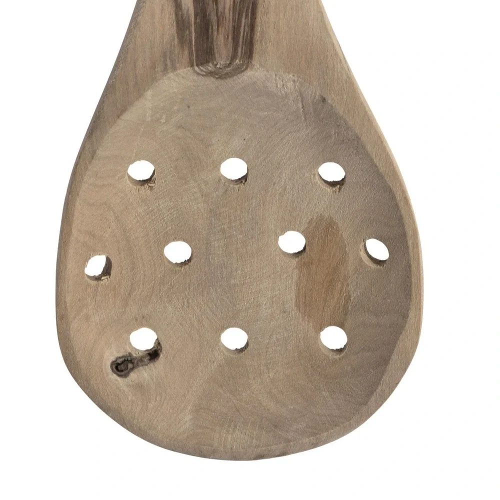 Handcrafted Olive Wood Slotted Spoon Rustic Wooden Kitchen Strainer Utensil 12in